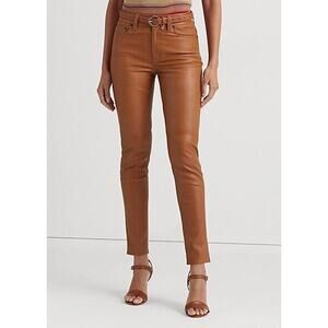Lauren Ralph Lauren Skinny Ankle Genuine Leather Tan Cognac High Waist Western 4